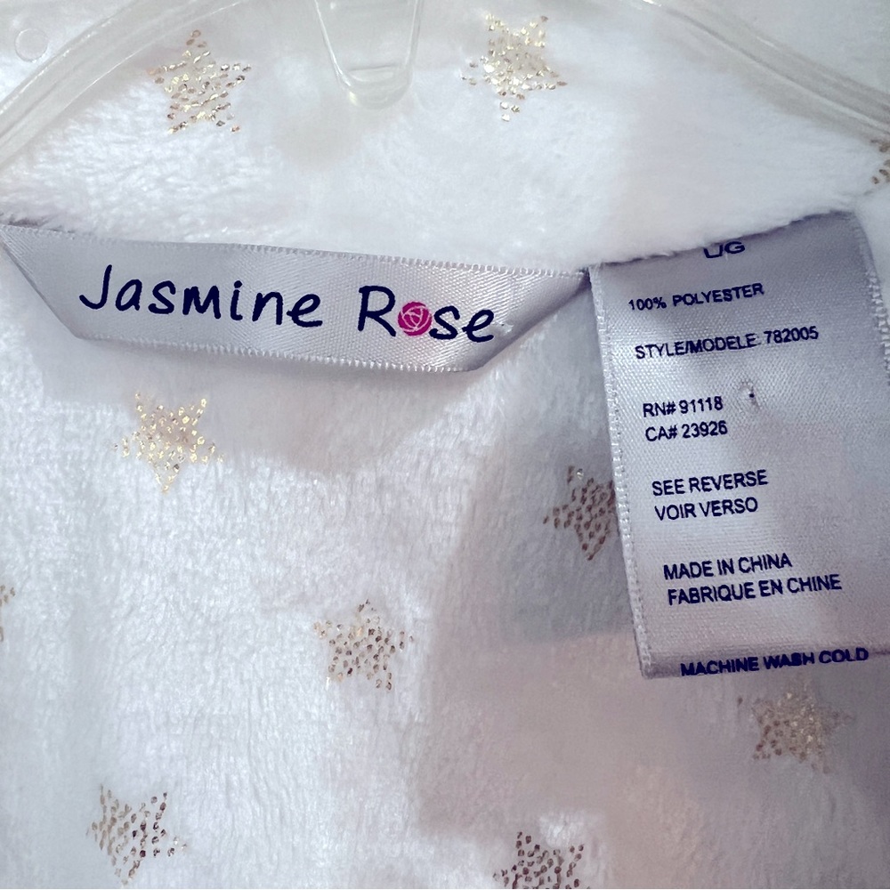 Plush Very White With Tiny Gold Stars Self-Tie Full Length Robe Two Side Pockets - Picture 4 of 7